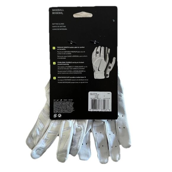 Nike Alpha Huarache Elite Baseball Batting Gloves Men's Size M White Iridescent - Picture 9 of 9